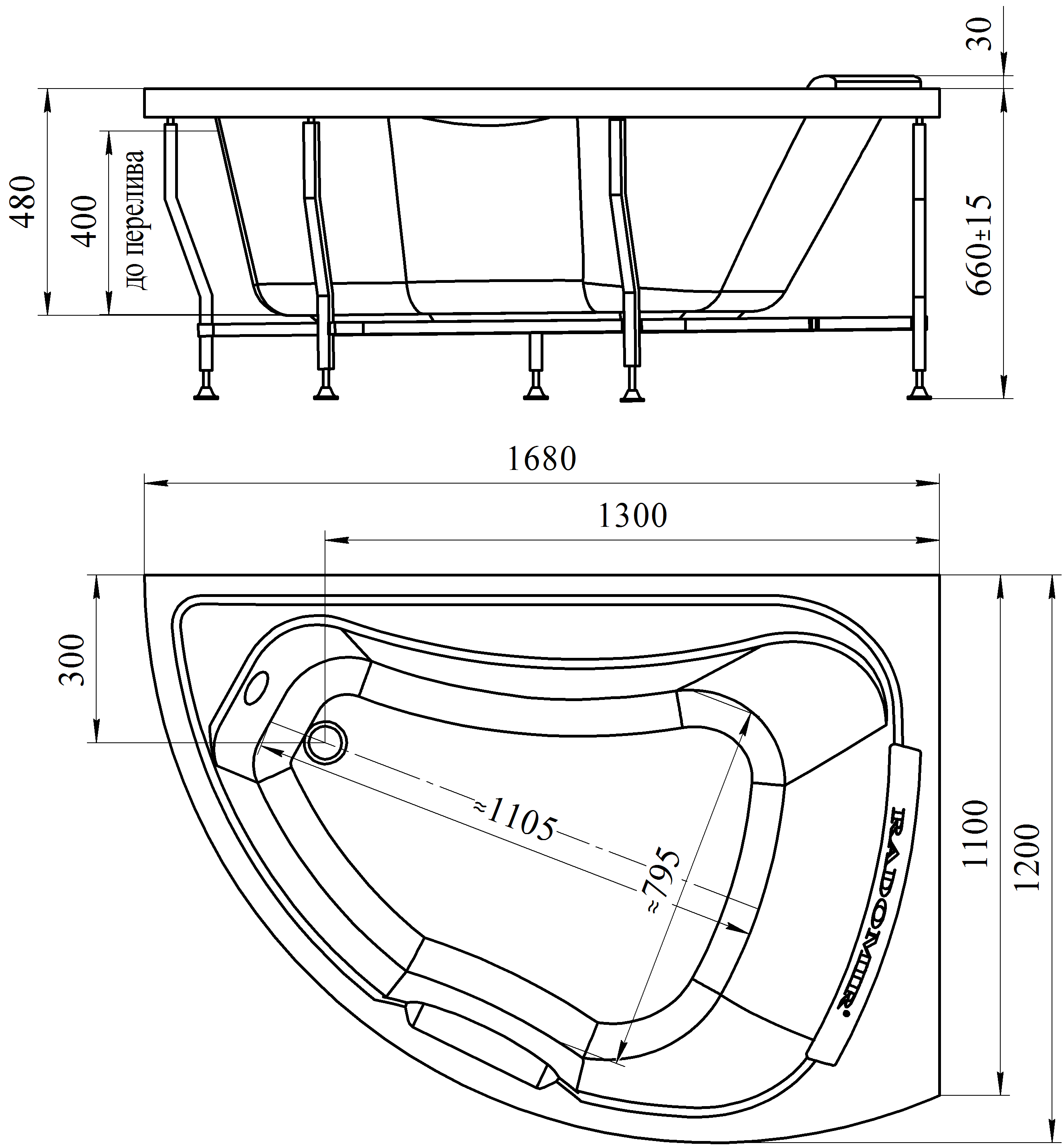 Ванна акриловая "АЛЬБЕНА", 1680х1200 (левое исполнение), рама-подставка, подголовник