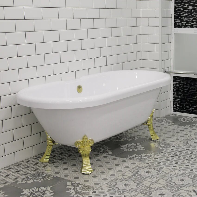 Акриловая ванна "Леонесса" на ножках "лилия"со сливом-переливом (комплектация золото)