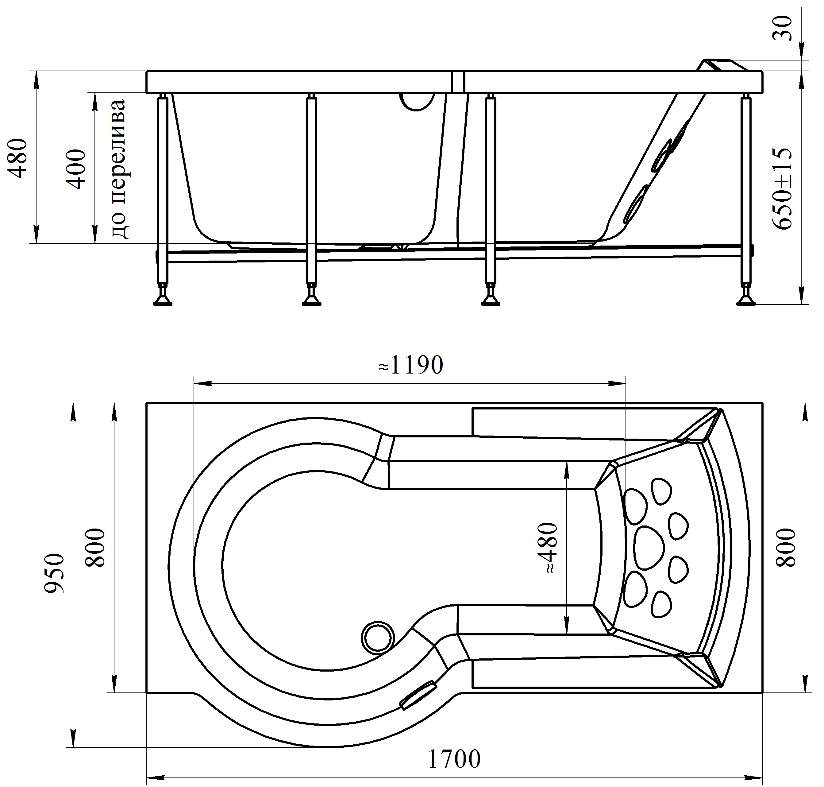 Ванна акриловая "ВАЛЕНСИЯ", 1700х950 (левое исполнение), рама-подставка