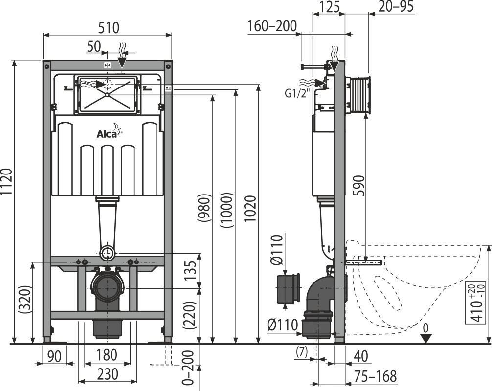картинка Система инсталляции для унитазов 4 в 1 AlcaPlast Sadromodul AM101/1120+M70+M91 от магазина CULTO