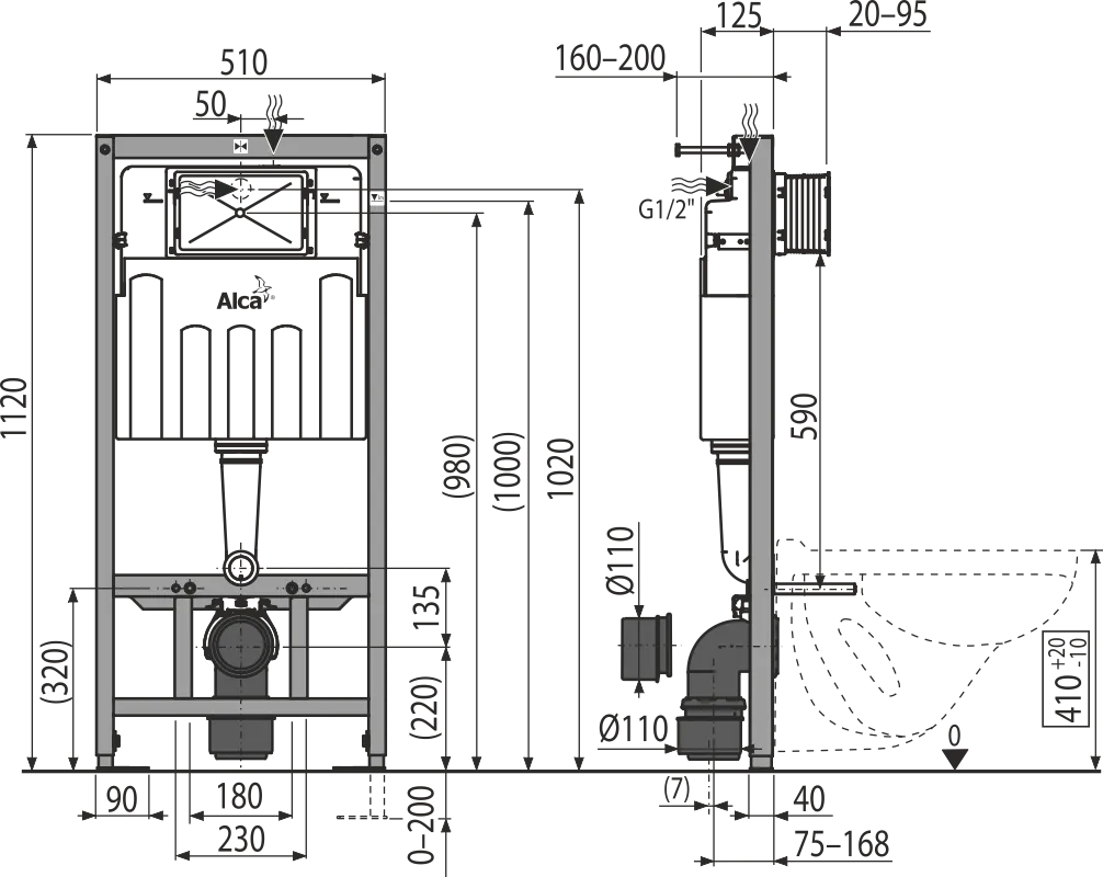 картинка Система инсталляции для унитазов 4 в 1 AlcaPlast Sadromodul AM101/1120+M071+M91 от магазина CULTO